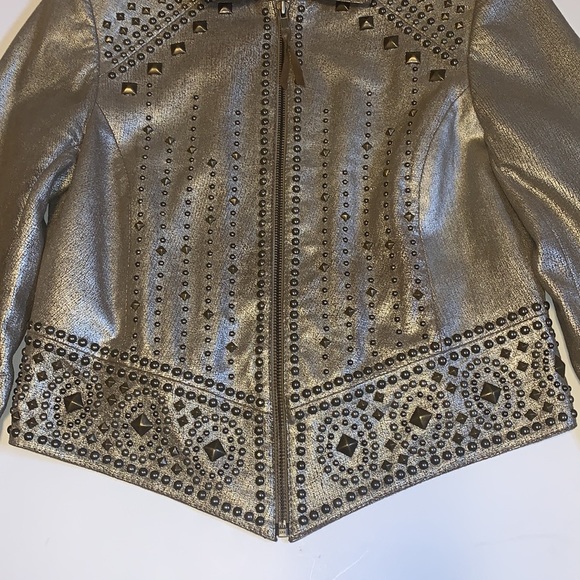 Double D Ranch Studded Gold Crackled Leather Jacket - Women’s Size XS - Picture 5 of 14